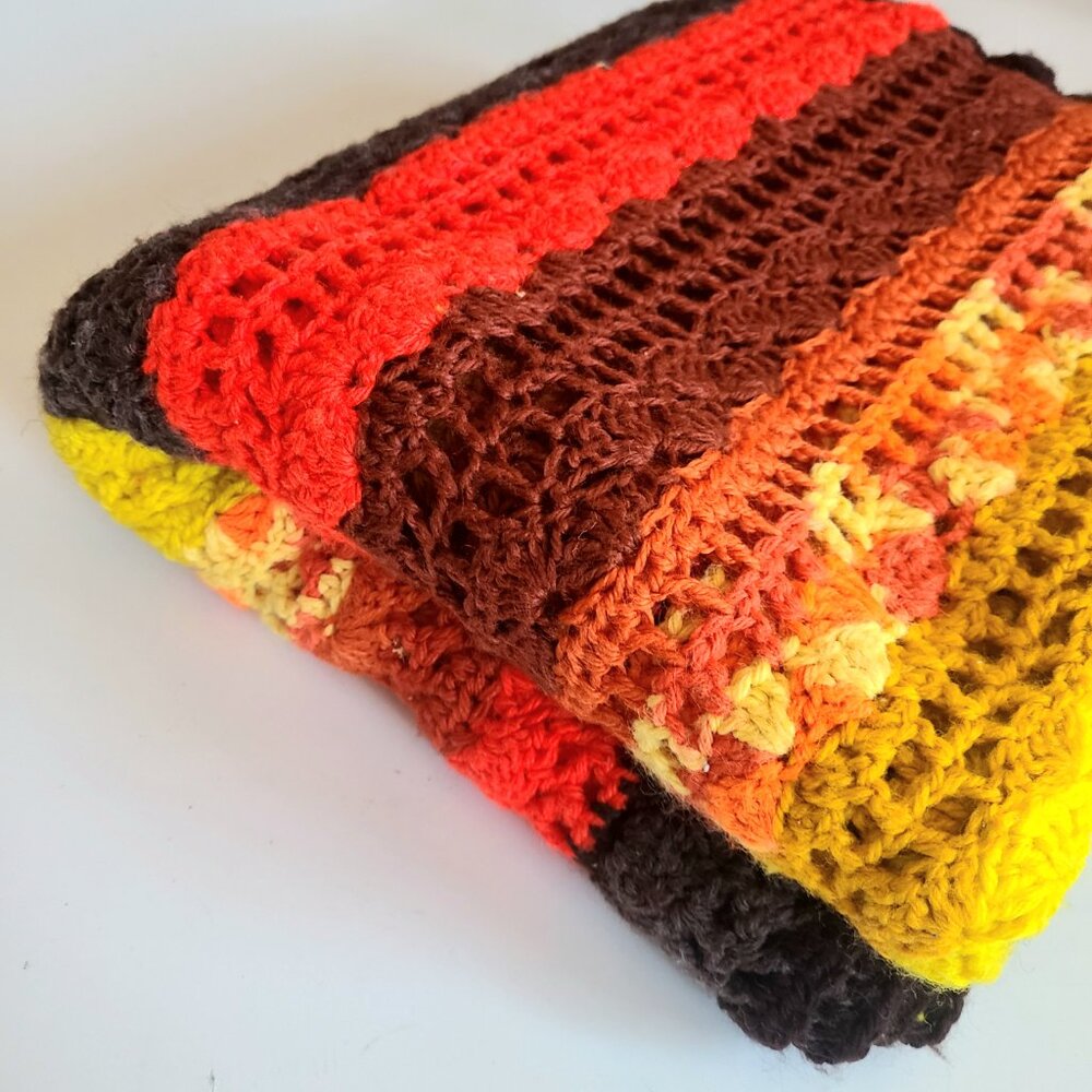 Bright colors handmade bohemian crochet throw blanket Afghan. - Picture 7 of 7